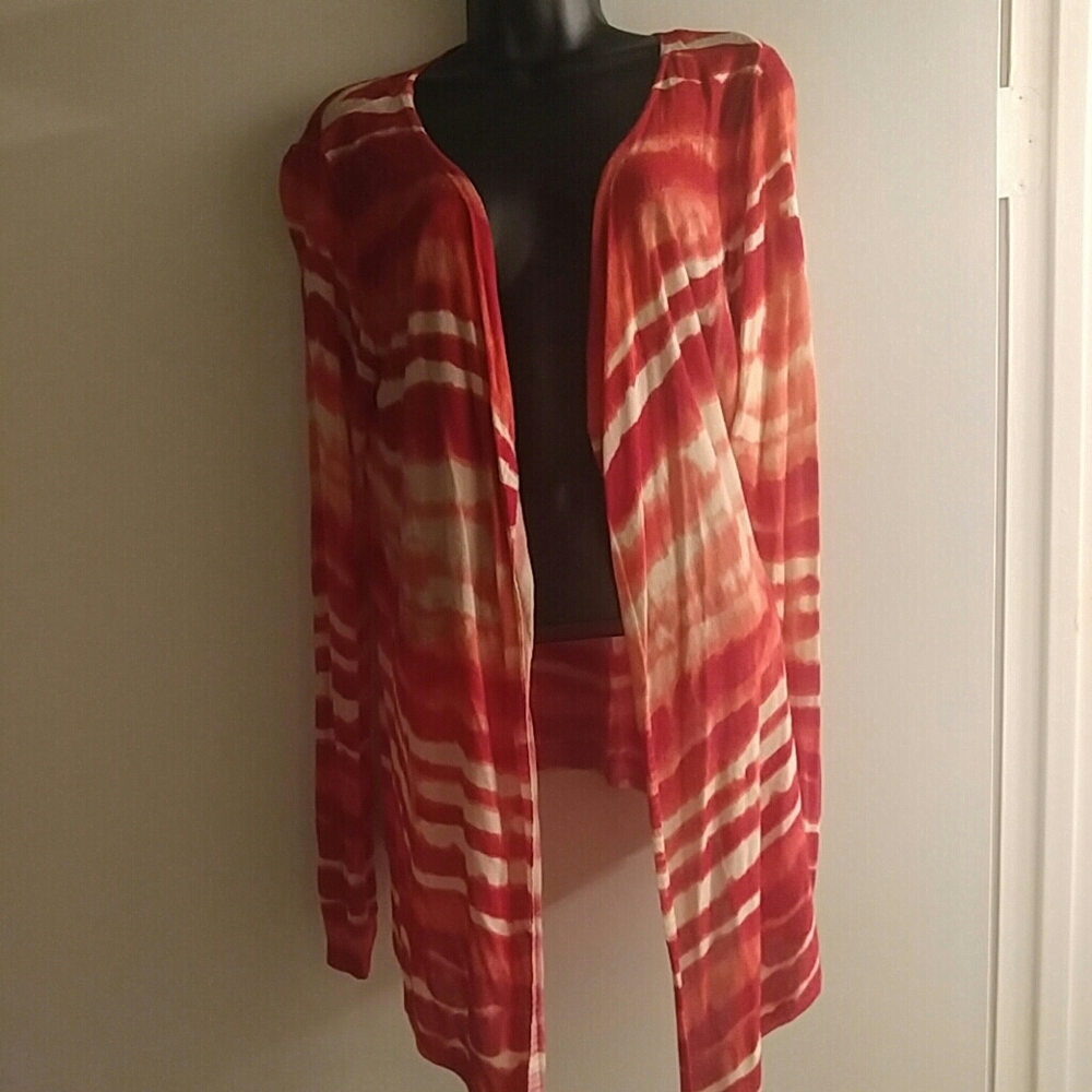 Chicos Red/White Ombre Cardigan Sweater